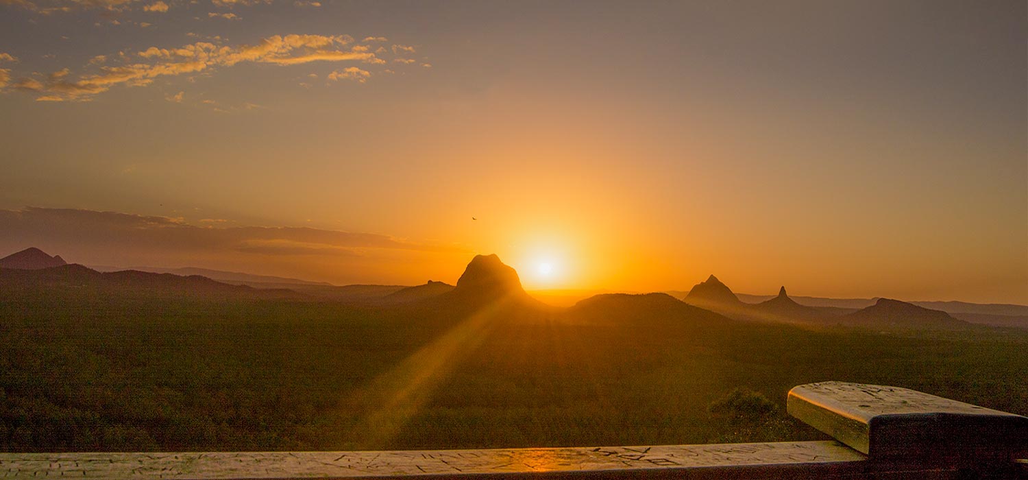 Sunrise at the Glasshouse Mountains