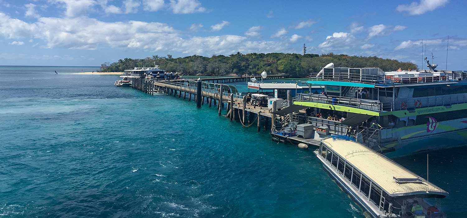  Ferry and glass bottom boats moored at Green Island