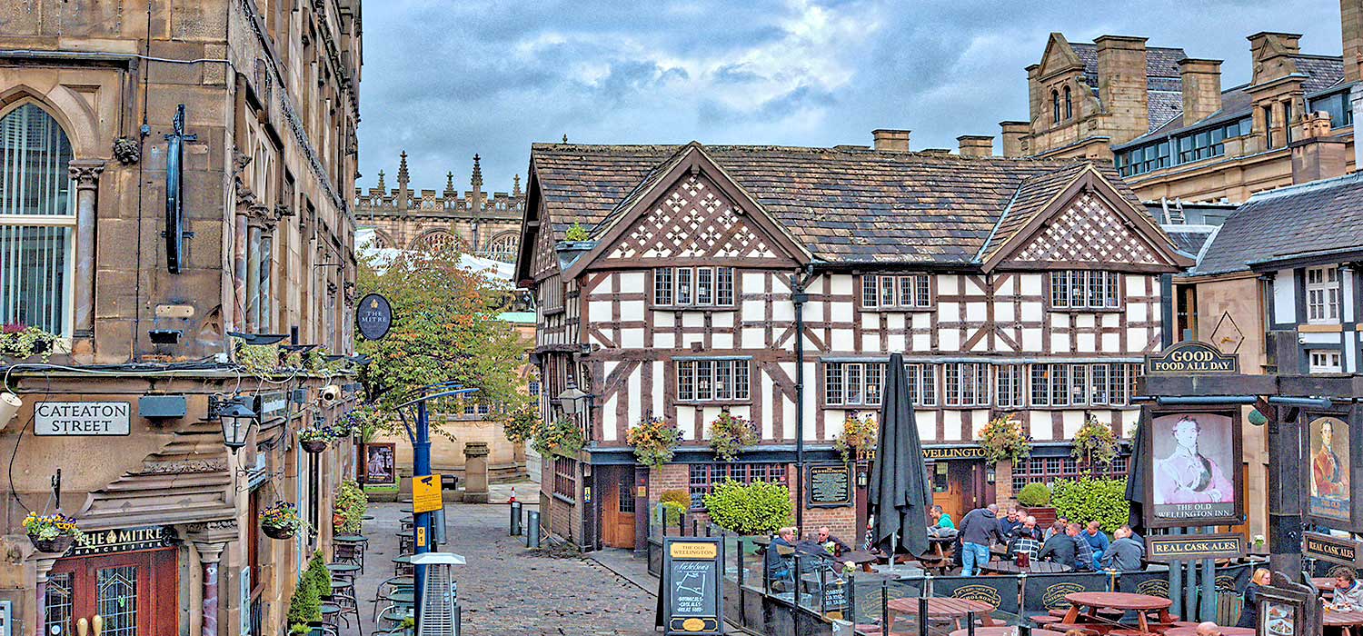 The Old Wellington Inn and the Mitre pubs in Manchester, England