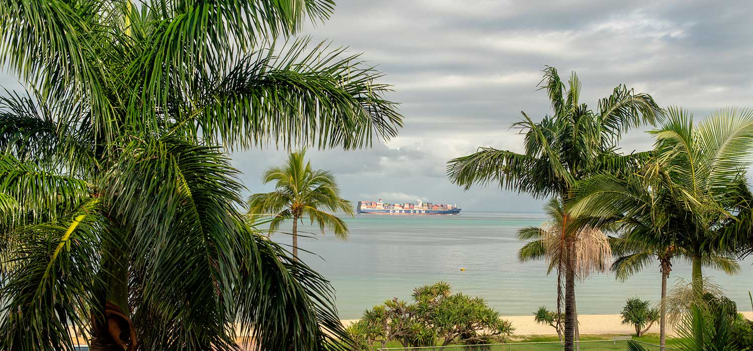 Container ship passing Morton Island