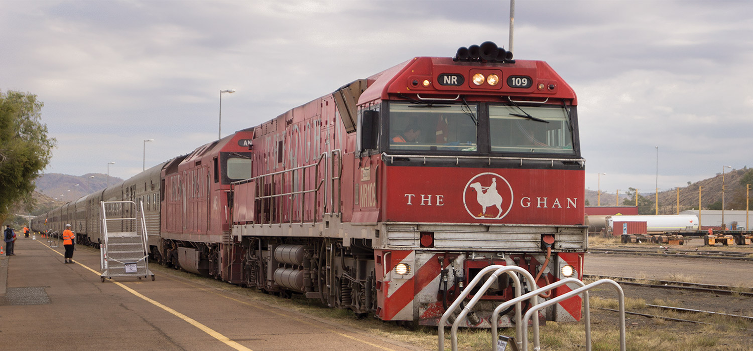 The Ghan arriving in Alice Springs