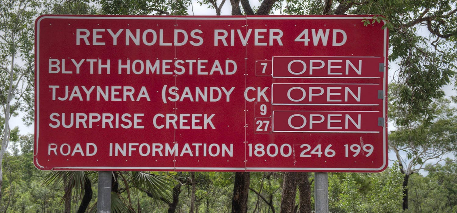 Reynolds river road sign in Litchfield National Park