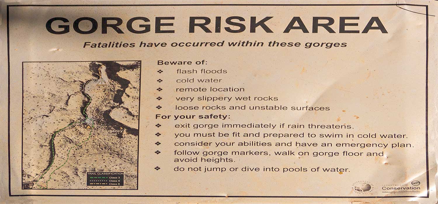 Weano gorge warning sign