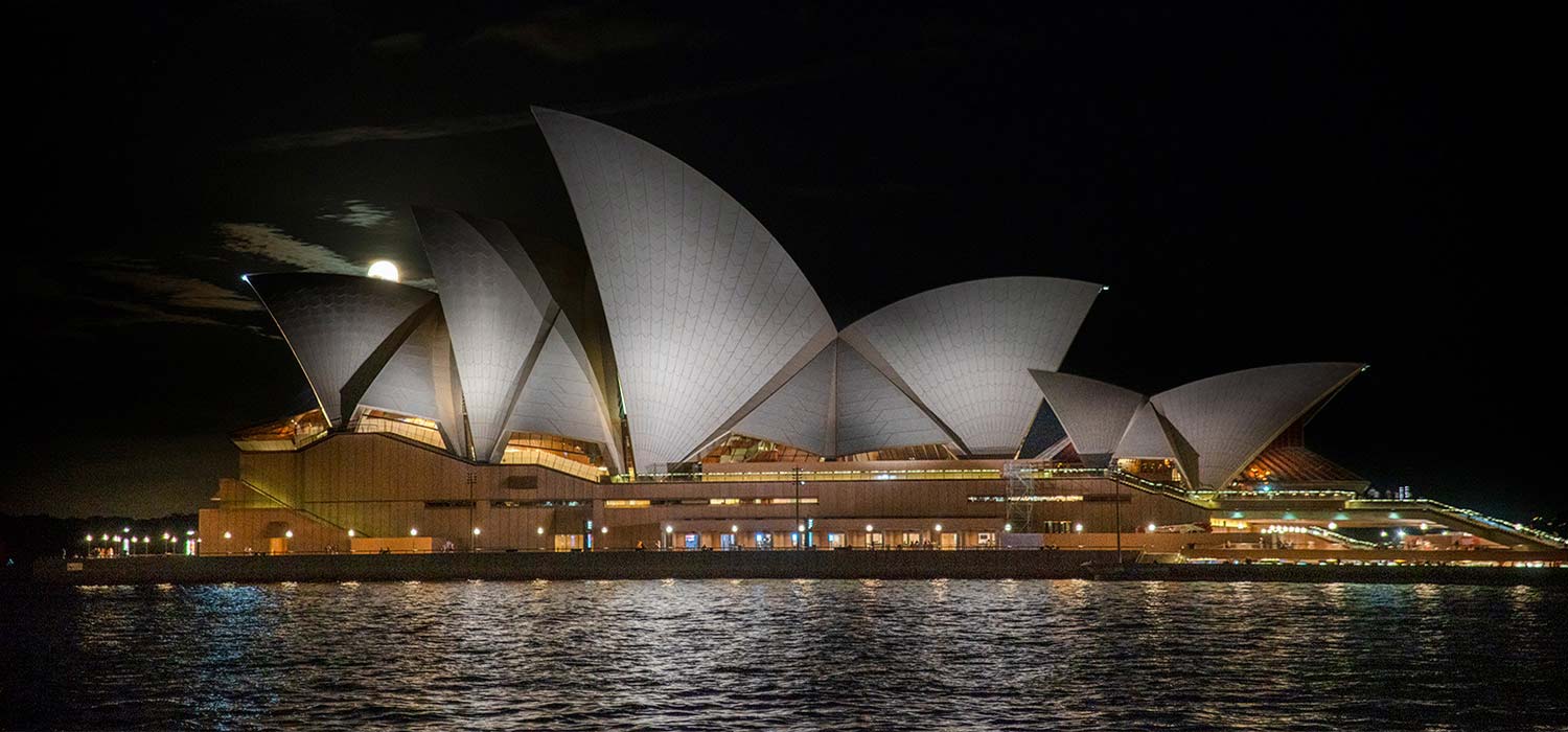 Moon rising over the Sydney Opera House