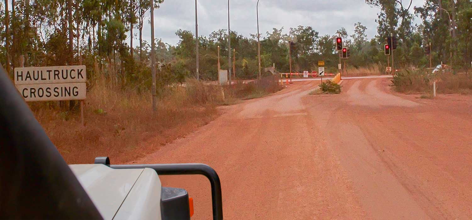 Traffic lights on a dirt track at Weipa